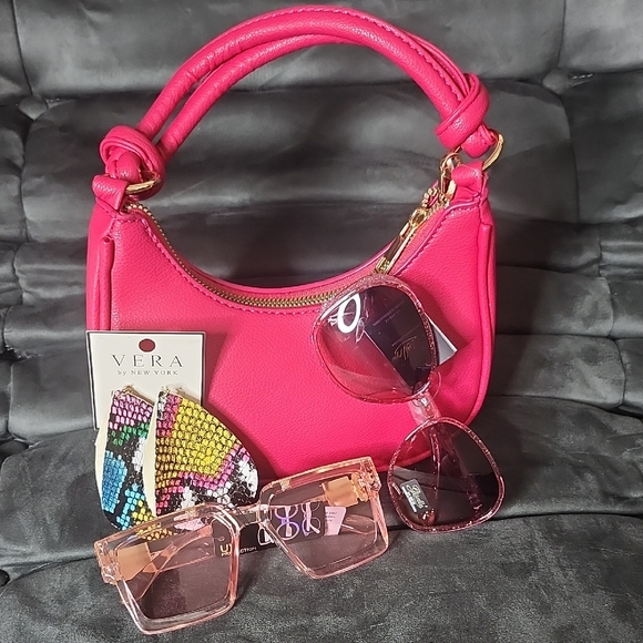Handbags - Pink Handbag with Sunglasses and Earrings Bundle